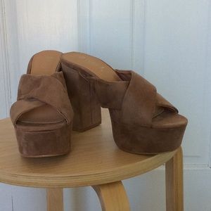 Tan suede platform sandals.